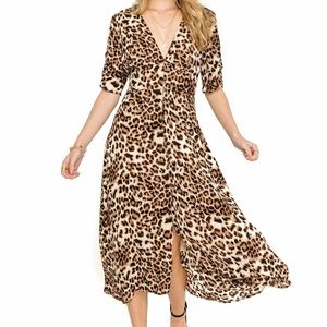 Astr Leopard Print Midi Dress